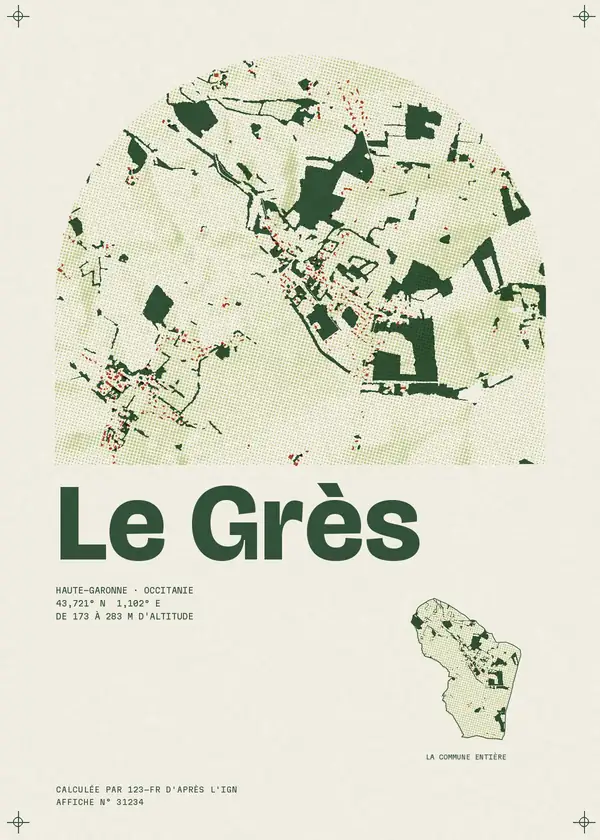 Affiche de Le Grès, calculée d'après l'IGN