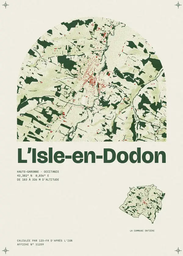Affiche de L'Isle-en-Dodon, calculée par 123-fr d'après l'IGN