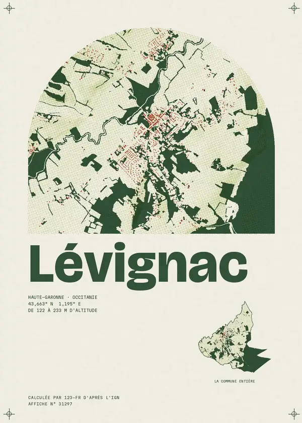 Affiche de Lévignac, calculée par 123-fr d'après l'IGN