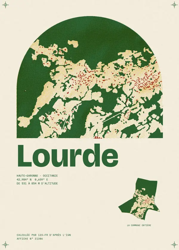 Affiche de Lourde, calculée par 123-fr d'après l'IGN