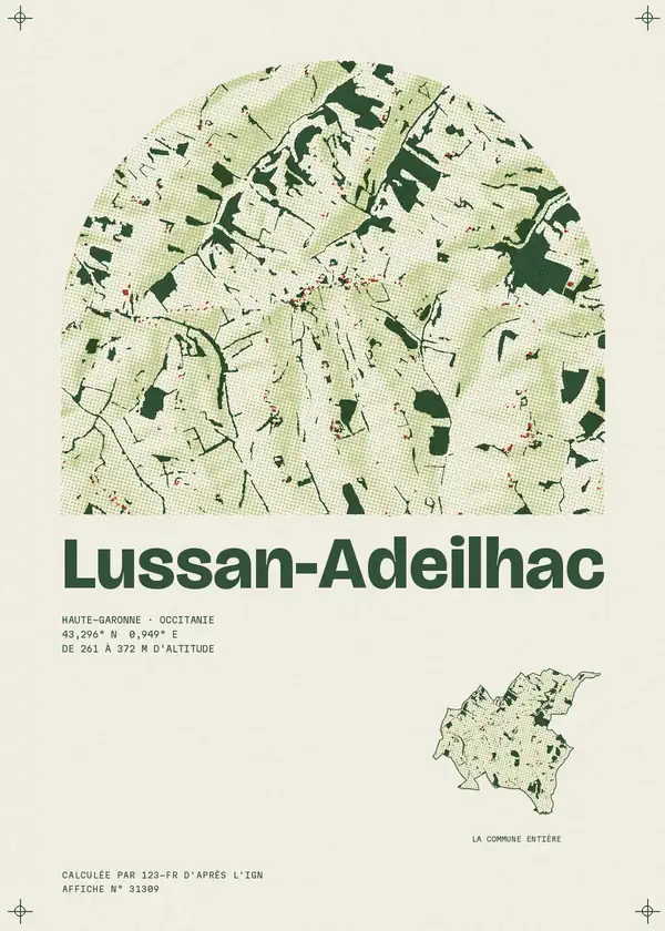 Affiche de Lussan-Adeilhac, calculée par 123-fr d'après l'IGN