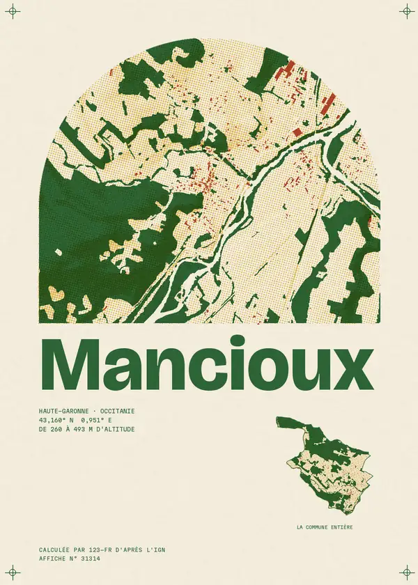 Affiche de Mancioux, calculée par 123-fr d'après l'IGN