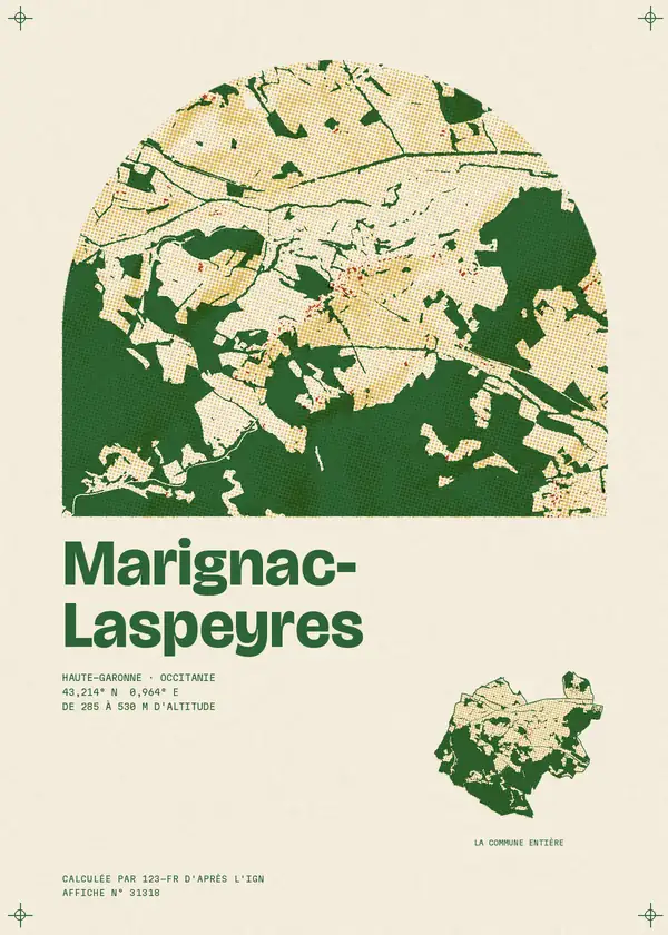 Affiche de Marignac-Laspeyres, calculée par 123-fr d'après l'IGN