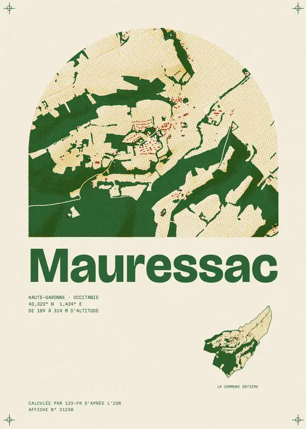 Affiche de Mauressac, calculée par 123-fr d'après l'IGN