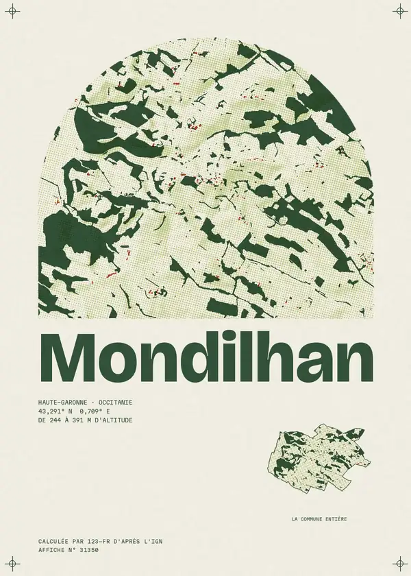 Affiche de Mondilhan, calculée par 123-fr d'après l'IGN