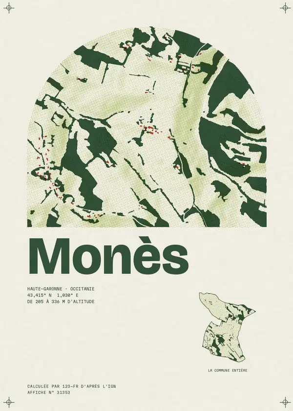 Affiche de Monès, calculée par 123-fr d'après l'IGN