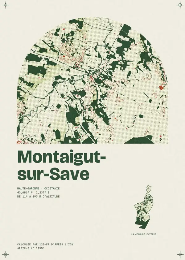 Affiche de Montaigut-sur-Save, calculée par 123-fr d'après l'IGN