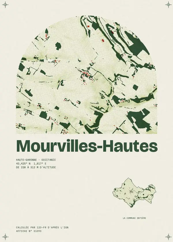 Affiche de Mourvilles-Hautes, calculée par 123-fr d'après l'IGN