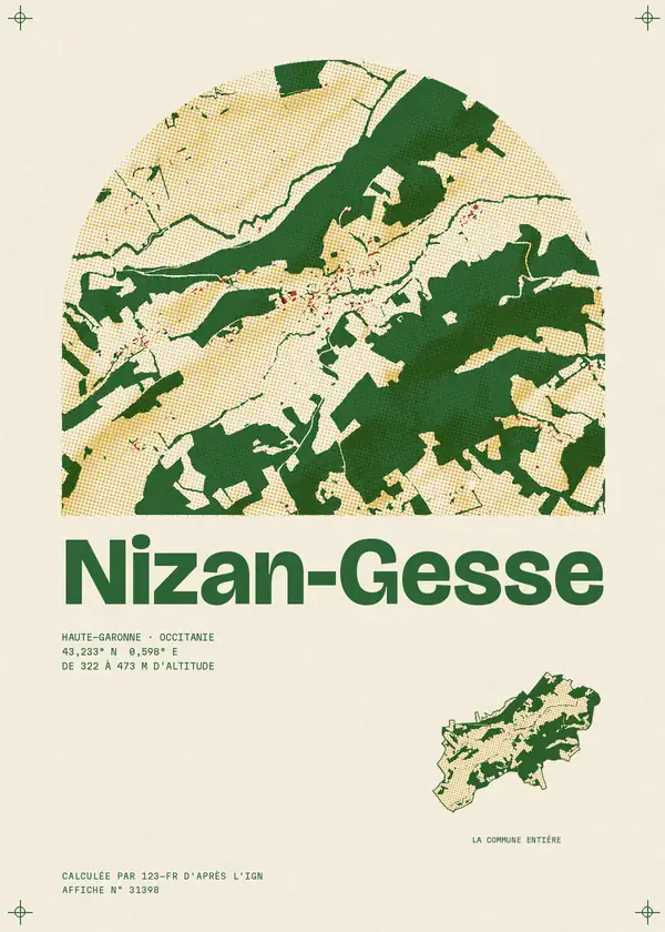 Affiche de Nizan-Gesse, calculée par 123-fr d'après l'IGN
