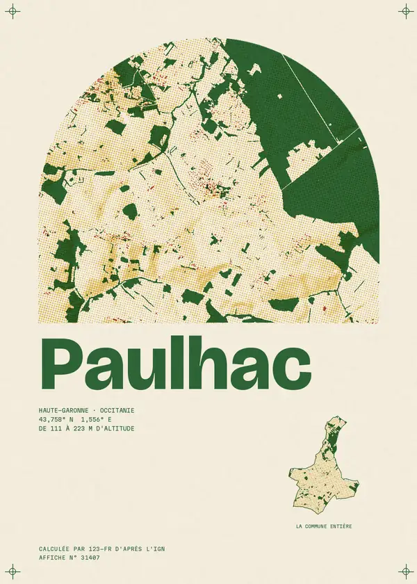 Affiche de Paulhac, calculée par 123-fr d'après l'IGN