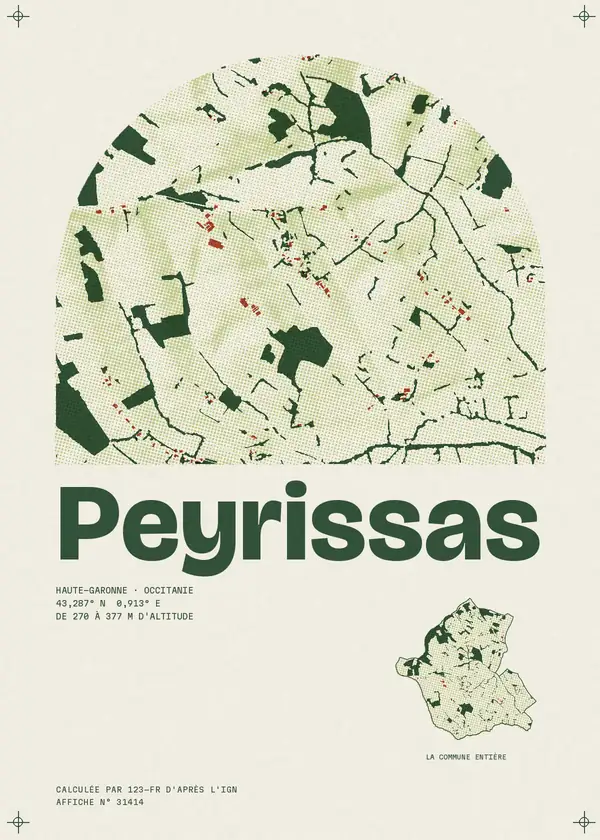 Affiche de Peyrissas, calculée par 123-fr d'après l'IGN
