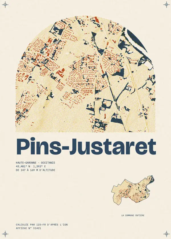 Affiche de Pins-Justaret, calculée par 123-fr d'après l'IGN