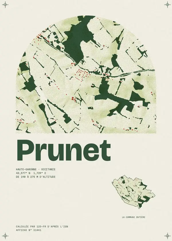 Affiche de Prunet, calculée par 123-fr d'après l'IGN