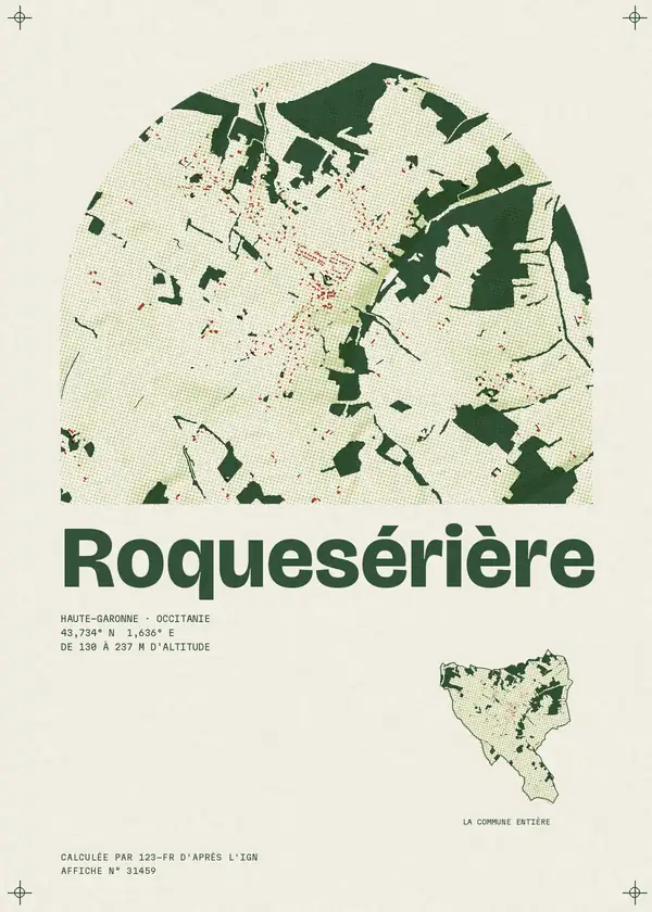 Affiche de Roquesérière, calculée par 123-fr d'après l'IGN