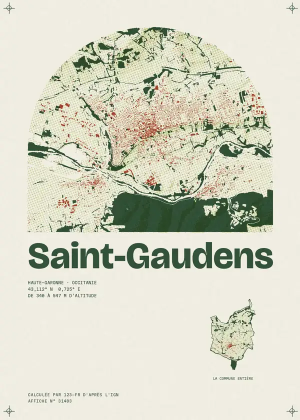 Affiche de Saint-Gaudens, calculée par 123-fr d'après l'IGN