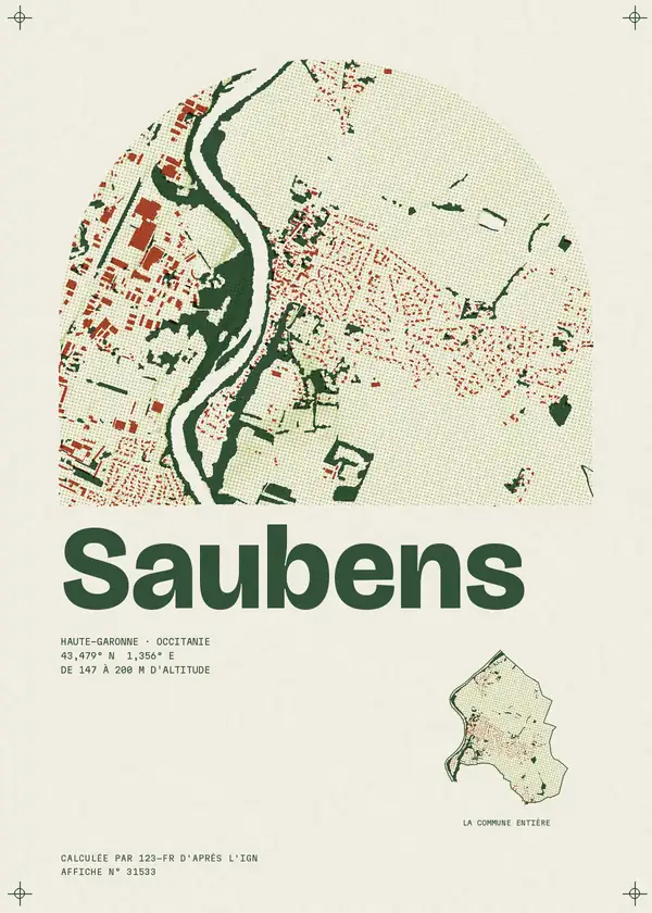 Affiche de Saubens, calculée par 123-fr d'après l'IGN
