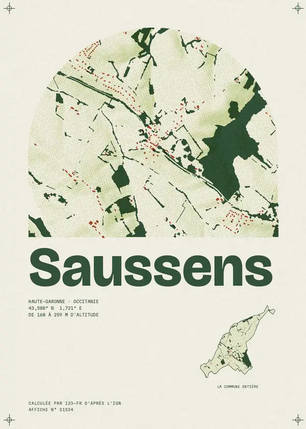 Affiche de Saussens, calculée par 123-fr d'après l'IGN