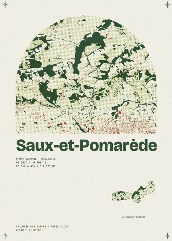 Affiche de Saux-et-Pomarède, calculée par 123-fr d'après l'IGN