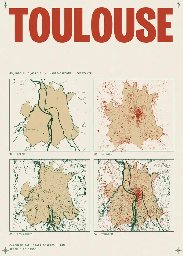 Affiche de Toulouse, calculée par 123-fr d'après l'IGN
