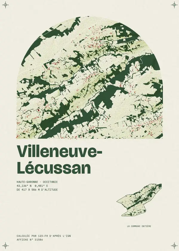 Affiche de Villeneuve-Lécussan, calculée par 123-fr d'après l'IGN