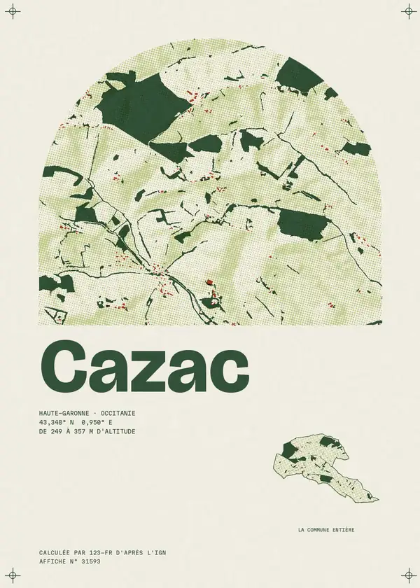 Affiche de Cazac, calculée par 123-fr d'après l'IGN