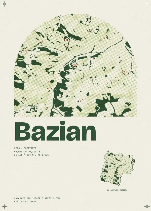 Affiche de Bazian, calculée par 123-fr d'après l'IGN