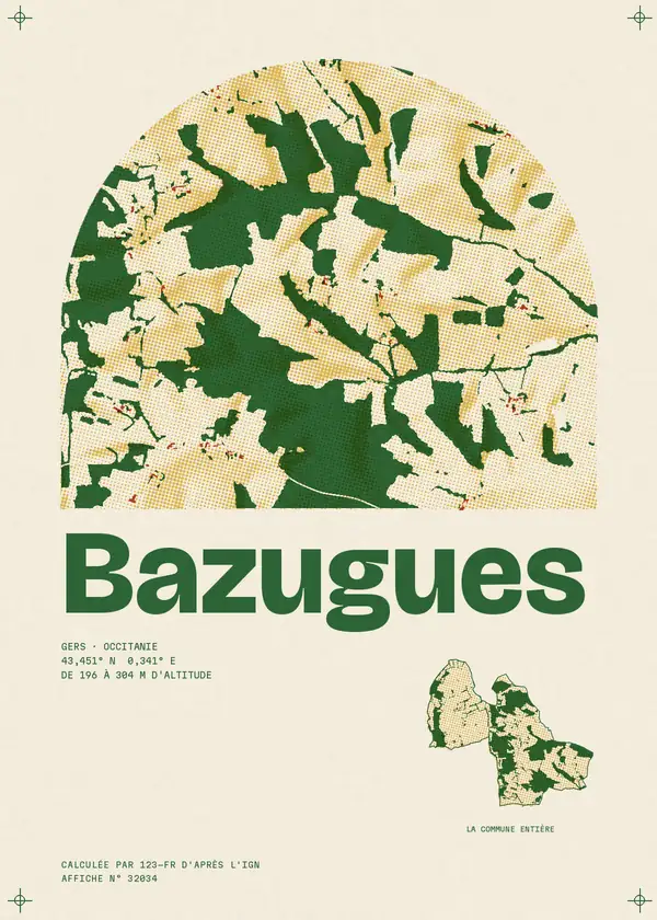 Affiche de Bazugues, calculée par 123-fr d'après l'IGN
