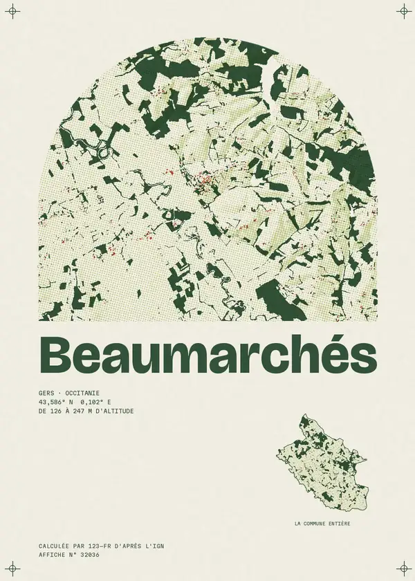 Affiche de Beaumarchés, calculée par 123-fr d'après l'IGN