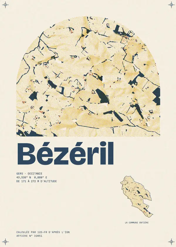 Affiche de Bézéril, calculée par 123-fr d'après l'IGN