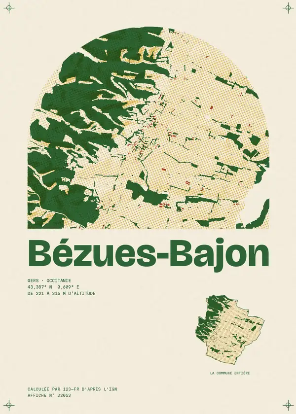 Affiche de Bézues-Bajon, calculée par 123-fr d'après l'IGN