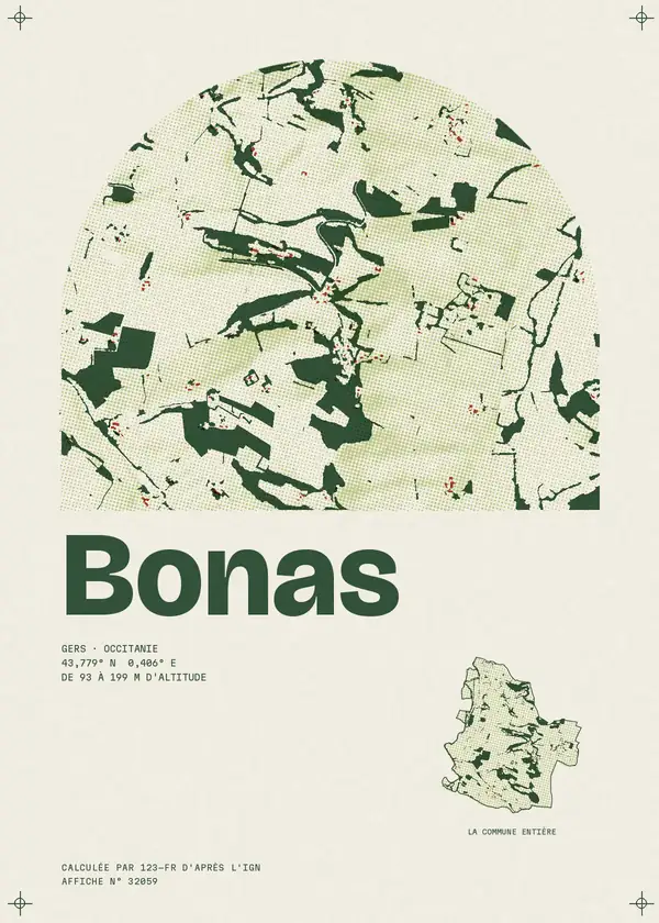Affiche de Bonas, calculée par 123-fr d'après l'IGN