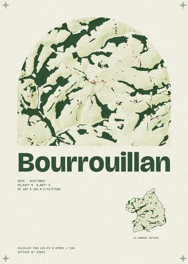 Affiche de Bourrouillan, calculée par 123-fr d'après l'IGN