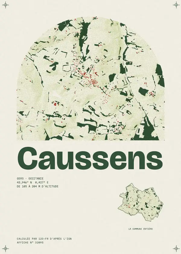 Affiche de Caussens, calculée par 123-fr d'après l'IGN
