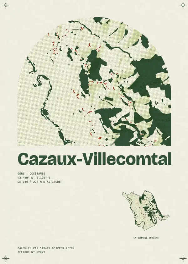 Affiche de Cazaux-Villecomtal, calculée par 123-fr d'après l'IGN