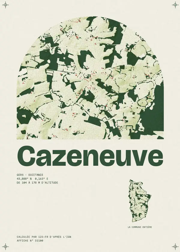 Affiche de Cazeneuve, calculée par 123-fr d'après l'IGN