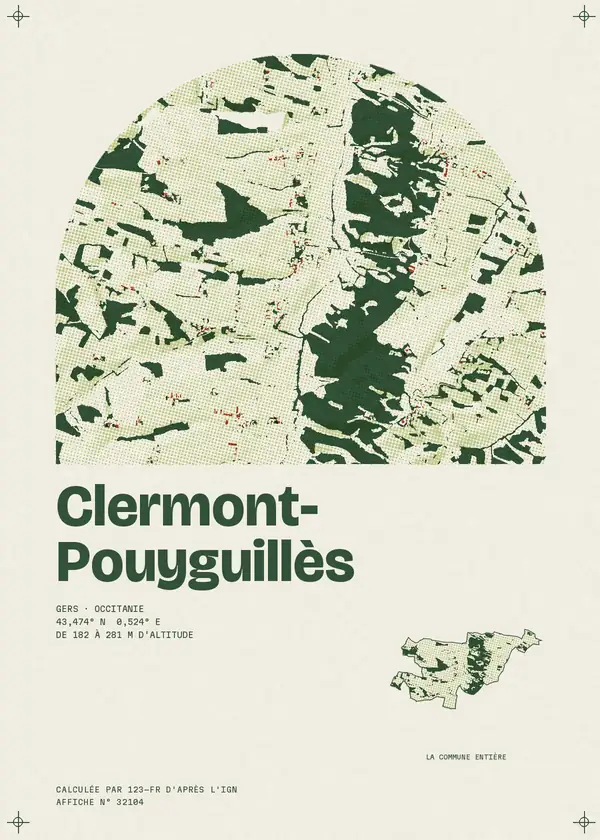 Affiche de Clermont-Pouyguillès, calculée par 123-fr d'après l'IGN