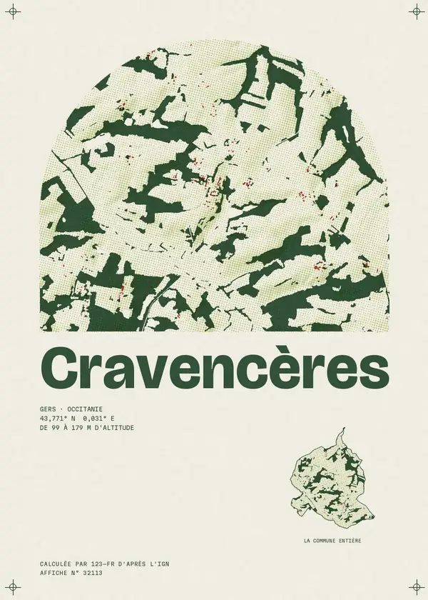 Affiche de Cravencères, calculée par 123-fr d'après l'IGN