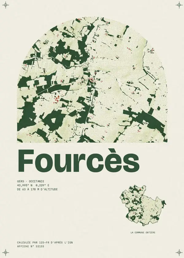 Affiche de Fourcès, calculée par 123-fr d'après l'IGN