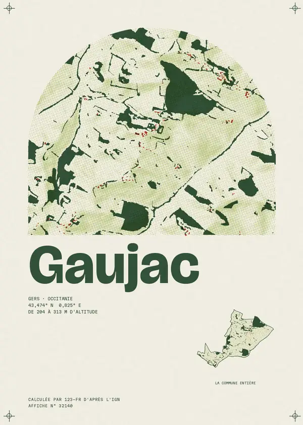 Affiche de Gaujac, calculée par 123-fr d'après l'IGN