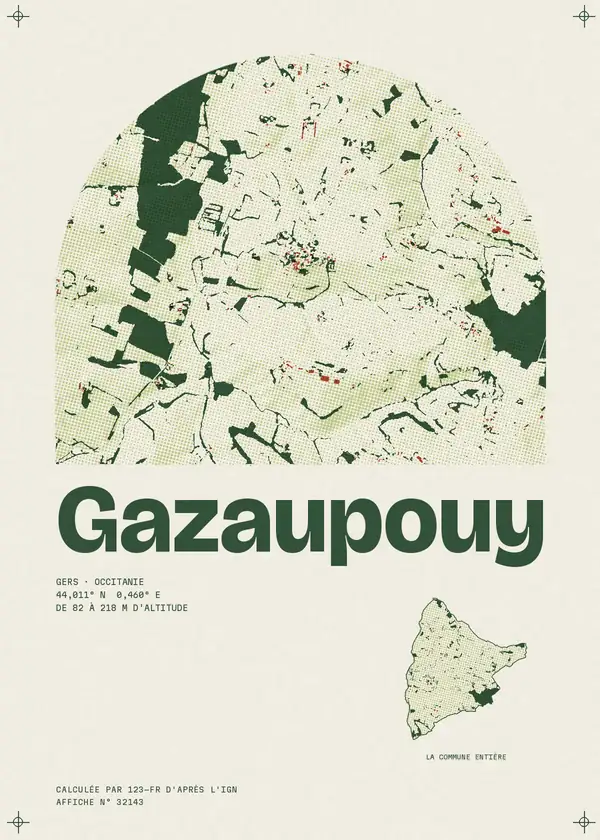 Affiche de Gazaupouy, calculée par 123-fr d'après l'IGN