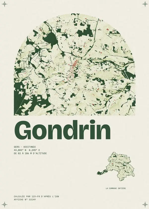 Affiche de Gondrin, calculée par 123-fr d'après l'IGN