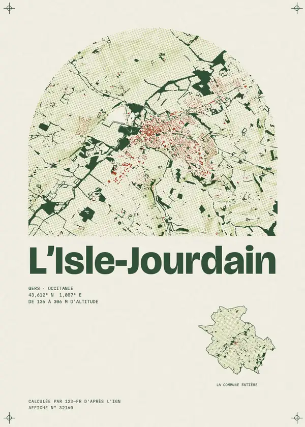 Affiche de L'Isle-Jourdain, calculée d'après l'IGN