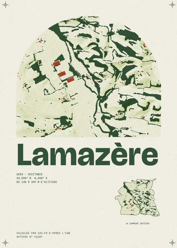 Affiche de Lamazère, calculée par 123-fr d'après l'IGN