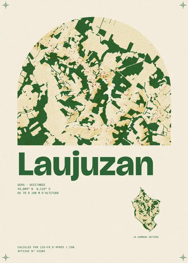Affiche de Laujuzan, calculée par 123-fr d'après l'IGN