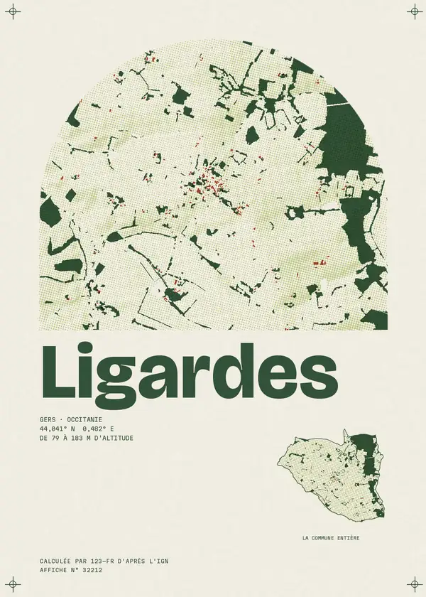 Affiche de Ligardes, calculée par 123-fr d'après l'IGN