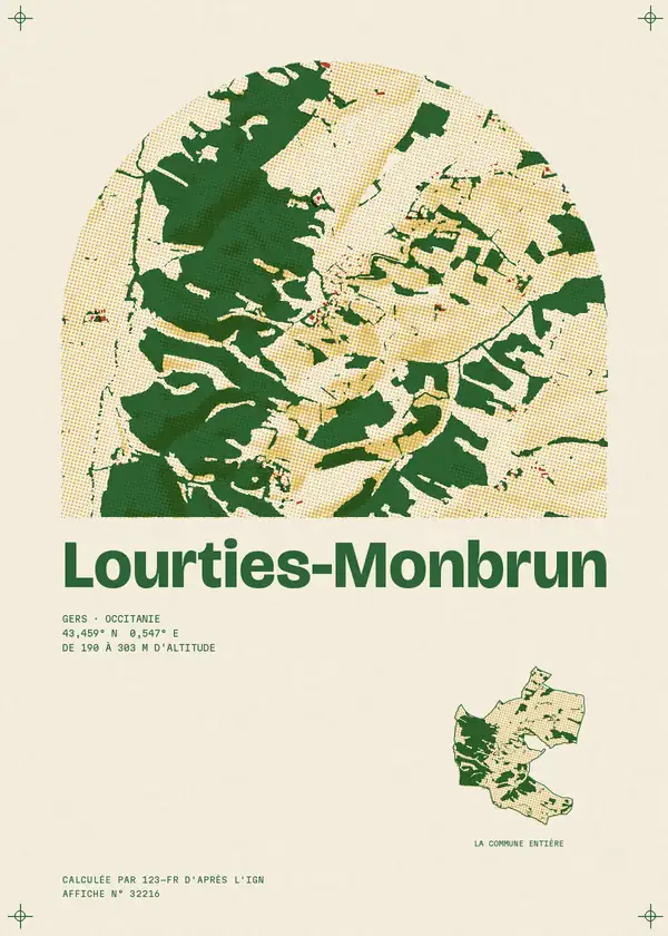 Affiche de Lourties-Monbrun, calculée par 123-fr d'après l'IGN