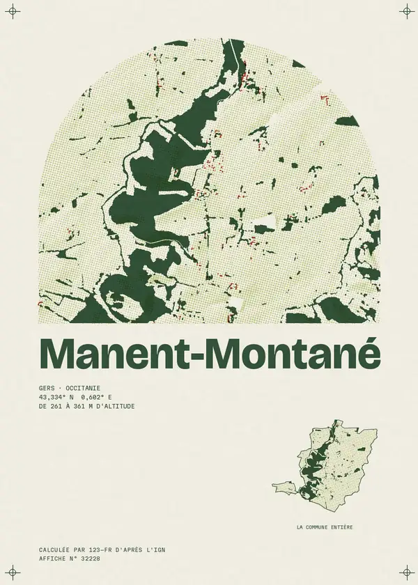 Affiche de Manent-Montané, calculée par 123-fr d'après l'IGN
