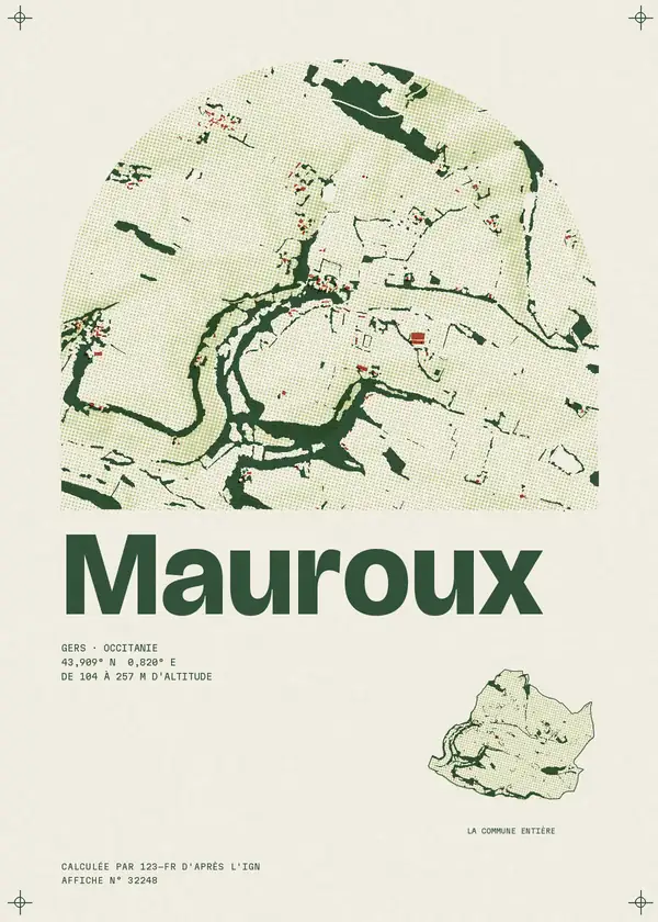 Affiche de Mauroux, calculée par 123-fr d'après l'IGN