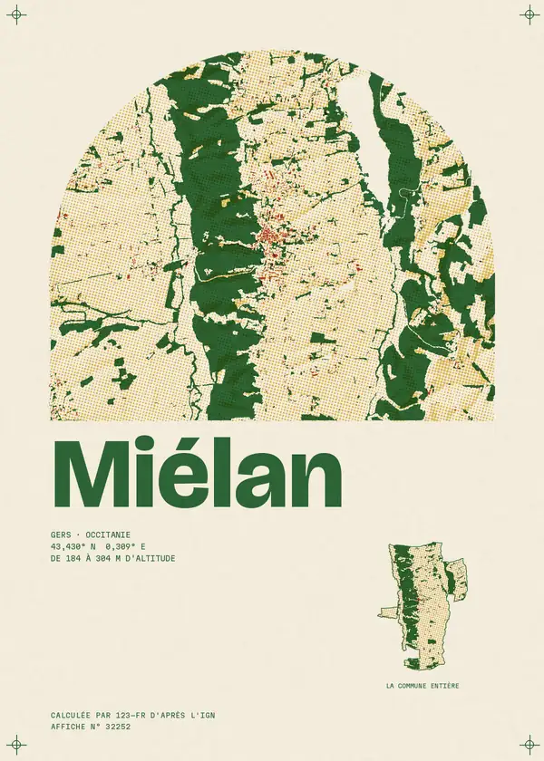 Affiche de Miélan, calculée par 123-fr d'après l'IGN
