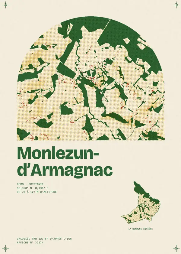 Affiche de Monlezun-d'Armagnac, calculée par 123-fr d'après l'IGN